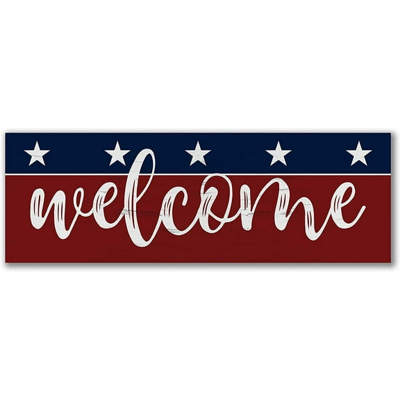 Welcome Patriotic Rustic Wood Wall Sign 6x18