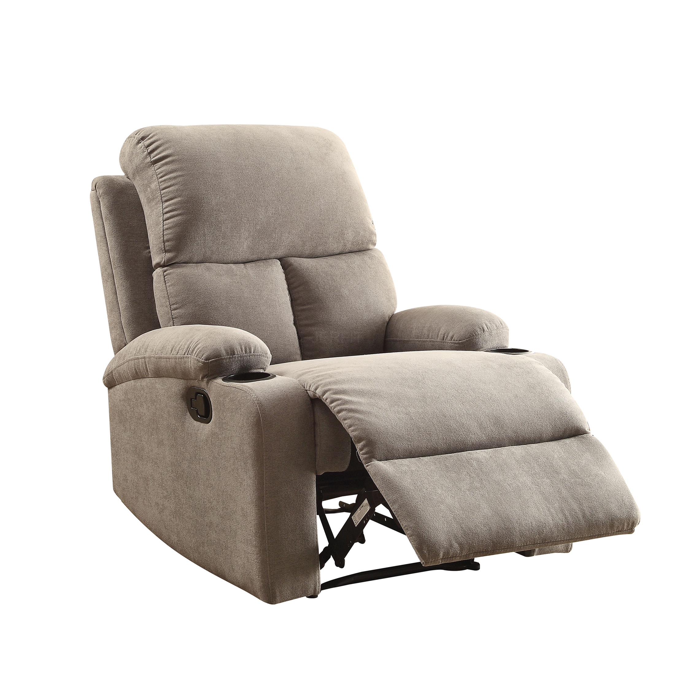 JERFIT Modern Fabric Recliner Chair with Cup Holders, Padded Arms and Memory Foam, Comfortable Living Room Reclining Chair, Grey