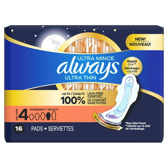 Always Pads Size 4 Ultra Thin 16 Count Overnight (Pack of 2)