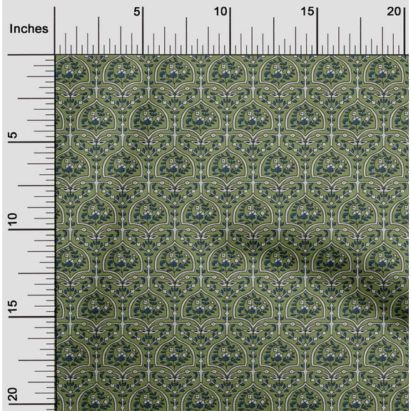 oneOone Organic Cotton Poplin Twill Fabric Leaves & Floral Block Printed Craft Fabric BTY 42 Inch Wide