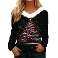 thumbnail image 2 of Craaazy Womens Shirts Christmas Tree Sweatshirts Furry V Neck Pullover Long Sleeve Santa Graphic Shirts Loose Xmas Sweater Tops Gifts For Women, 2 of 5