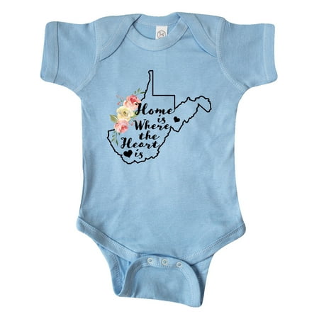 

Inktastic West Virginia Home is Where The Heart is with Watercolor Floral Gift Baby Girl Bodysuit