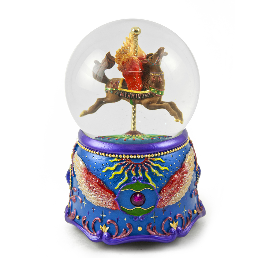 Magical Pegasus Carousel Horse Animated Water globe With Eclectic