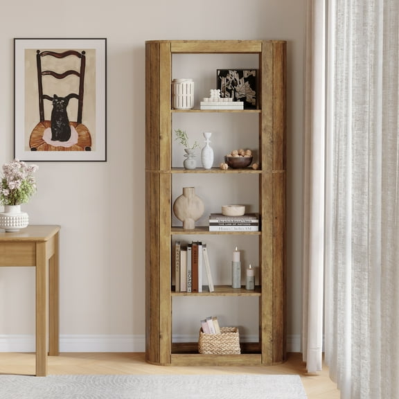 Tribesigns 70.87" Tall Bookshelf, Brown Bookcase with Storage Shelves, 5-Tier Floor Standing Wood Display Shelving Unit for Living Room, Bedroom