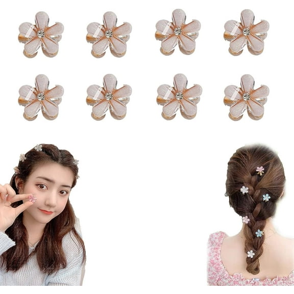 8PCS Mini Flower Hair Clips Cute Small Hair Claw Clips For Girls Non-Slip Mini Hair Claws Lightweight & Portable Flower Claw Clips For Hair Charm Hair Styling Accessories for Women Girls (Rose Gold)