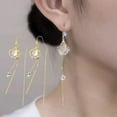 thumbnail image 4 of Hyasfey 1 Pair Tassel Earrings Tassel Leaf Shape Rhinestone Inlay Shining Straight Hanging Decoration Hypoallergenic Pendants Geometric Piercing Drop Earrings Jewelry Accessories, 4 of 7