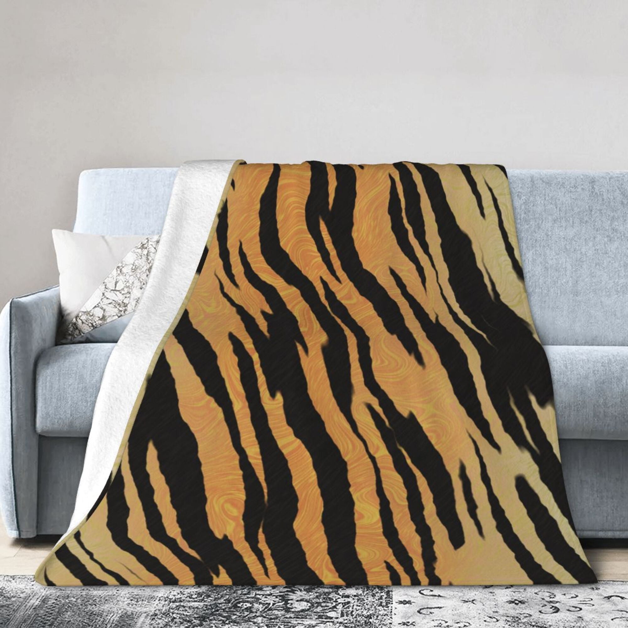 DouZhe Ultra Soft Micro Fleece Lightweight Flannel Bed Blanket Brown Tiger Stripe Print Cozy Warm Throw Blankets 80