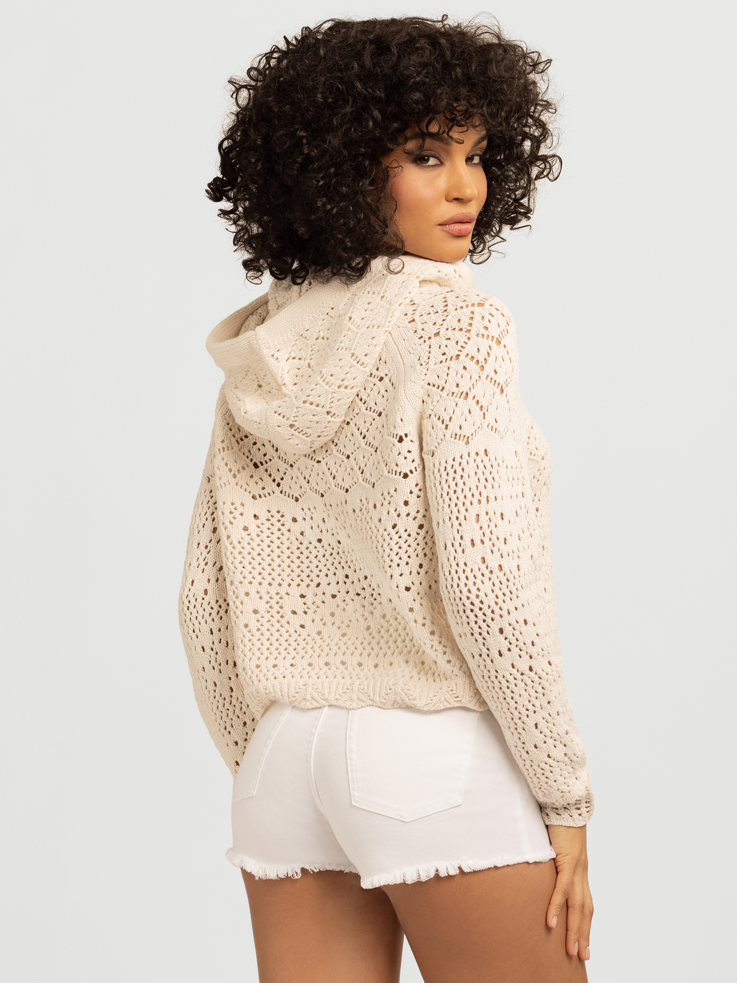 Jessica Simpson Women's Mikaela Pointelle Hoodie Sweater with Long Sleeves, Lightweight, Sizes XS-XL