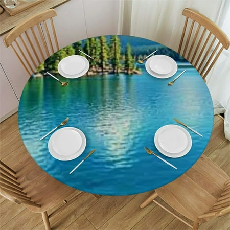 

SHERONV Trees Mountain Lake Round Tablecloth Stain-Resistant 100% Polyester 31 -35