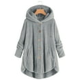 thumbnail image 4 of Coerni Girls Fuzzy Fleece Hooded Jacket Long Button Down Sherpa Overcoat Faux Winter Warm Coat Oversized Hoodies Outerwear, 4 of 6