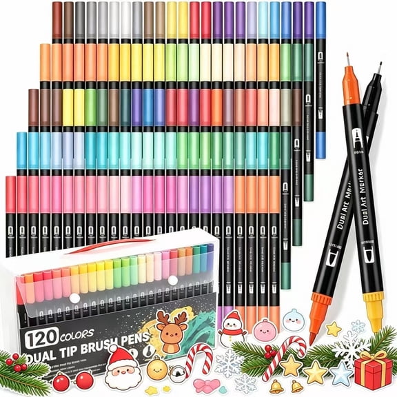 120 Colors Dual Markers Brush Pens, JUJURU Art Markers Colored Pens for Adult Coloring Books, Brush and Fine Point Dual Tip Artist Colored Marker Set for Drawing Adult Coloring Hand Lettering
