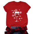 thumbnail image 4 of larppty Womens Christmas Tops Fashion Wine Graphic Print Christmas Tee Shirt Short Sleeve Crewneck Casual Loose T Shirt (Red, XXL), 4 of 5