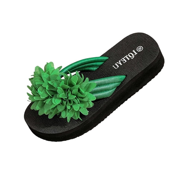 CHUMUD Womens Outdoor Fuzzy Flower Decor Toe Post Platform Flip-Flop Sandals, Casual Open Toe Slip-On Slippers, Lightweight Summer Beach Sandals