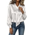 thumbnail image 4 of CHGBMOK Women's Plus Size Satin Blouse Long Sleeve Bow Tie Neck Work Shirts Loose Fit Casual Tops, 4 of 9