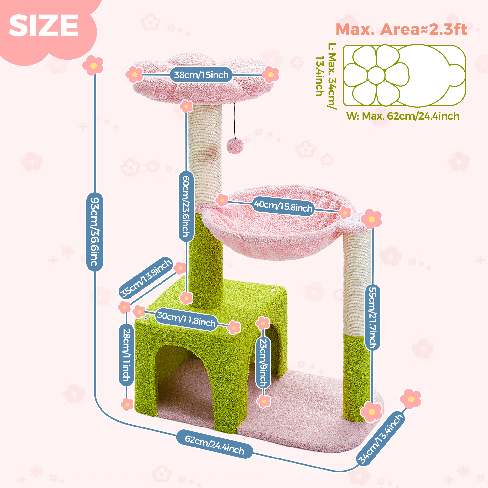 Pawz Road 36.6" Flower Cat Tree Tower, Pink photo 6