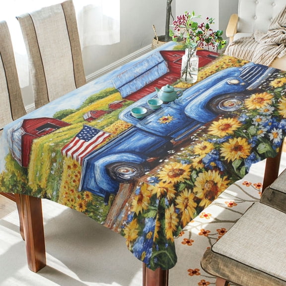 DEIARA American Flag Truck Square Tablecloth 54×54in Polyester Fabric Tablecloth Washable Dust Resistant Wrinkle Resistant