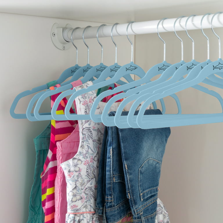 Simplify Kid's Velvet Clothing Hangers with Shark Icon, 25 Pack, Light Blue  