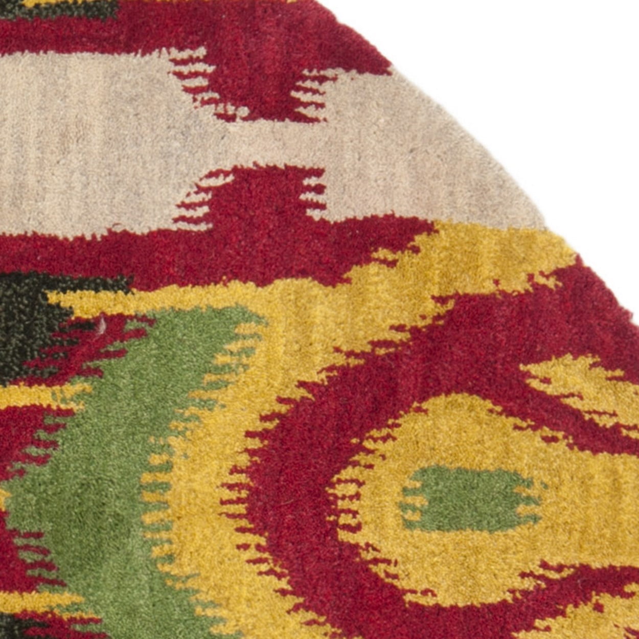 SAFAVIEH Ikat Crane Paisley Wool Area Rug, Beige/Yellow, 6' x 6' Round