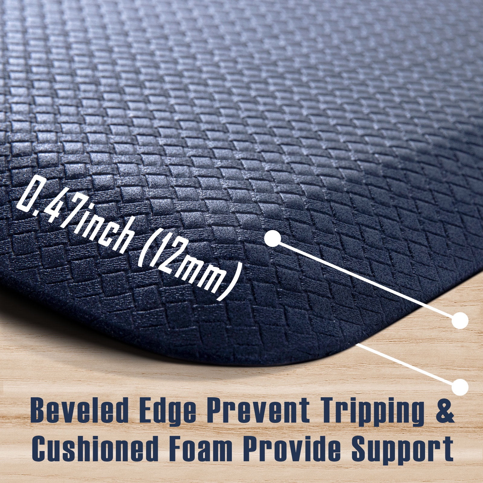 Carvapet Anti-Fatigue Floor Mat Cushioned Kitchen Comfort Mat, Waterproof Non-Slip Standing Desk Foam Mats and Rugs, Navy Blue, 17.3"x28"