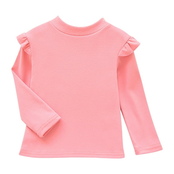 Ruyang Baby Girls Ruffle Tops Plain Long Sleeve Crewneck Cute Shirt Kids Cotton Thermal Tshirt Solid Soft Basic Tee