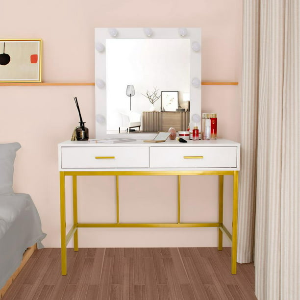 Zimtown Wood Vanity Set Makeup Table, Makeup Vanity With Lighted Mirror Dressing Table Dresser Desk For Bedroom