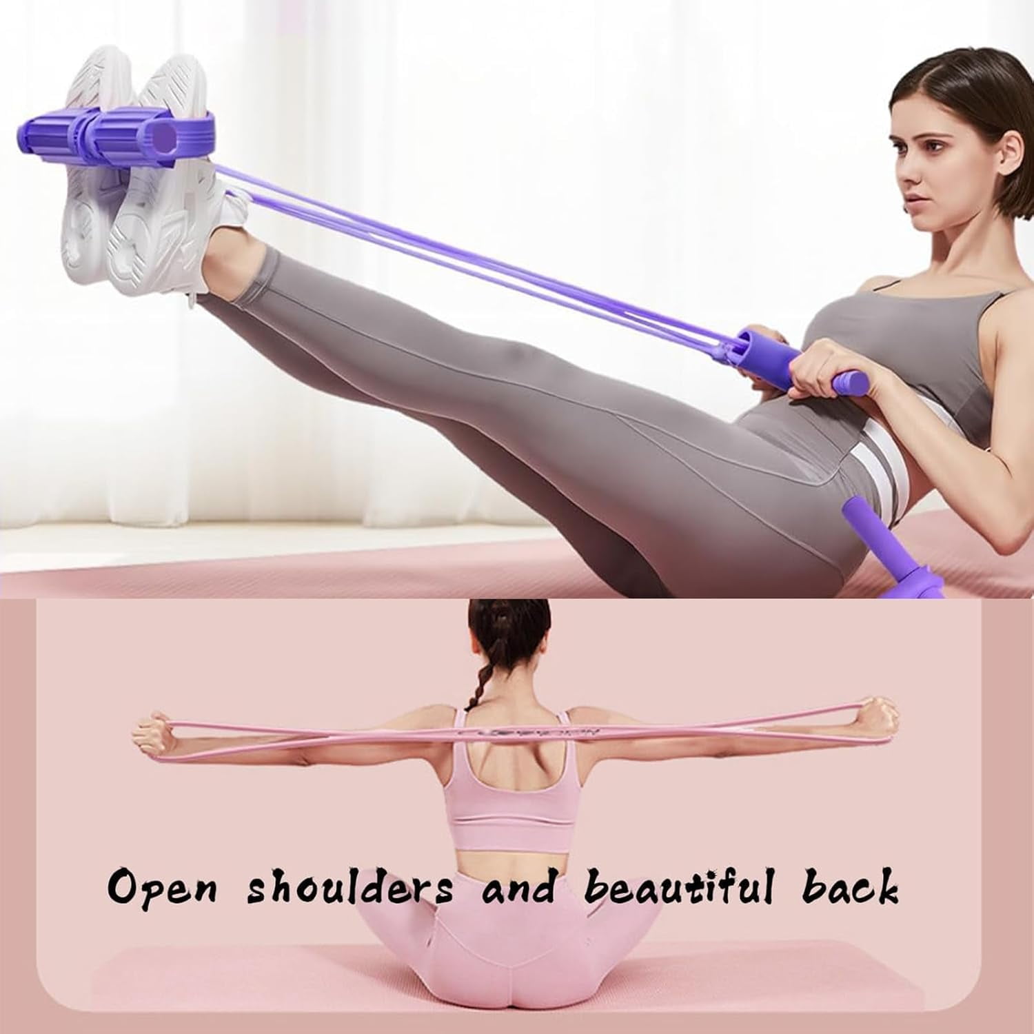 Multifunctional Tension Cor, Comes with a Figure 8 Exercise Bands Upgrade 8 Tube Foot Pedal Resistance Band with Handle Thick Latex Material