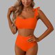 thumbnail image 1 of Trajes de baño para mujer, traje de baño de bikini de tirantes sin espalda de color liso para mujer, conjunto de bikini con bloques de color y hombros descubiertos, trajes de baño para mujer, trajes d, 1 of 5