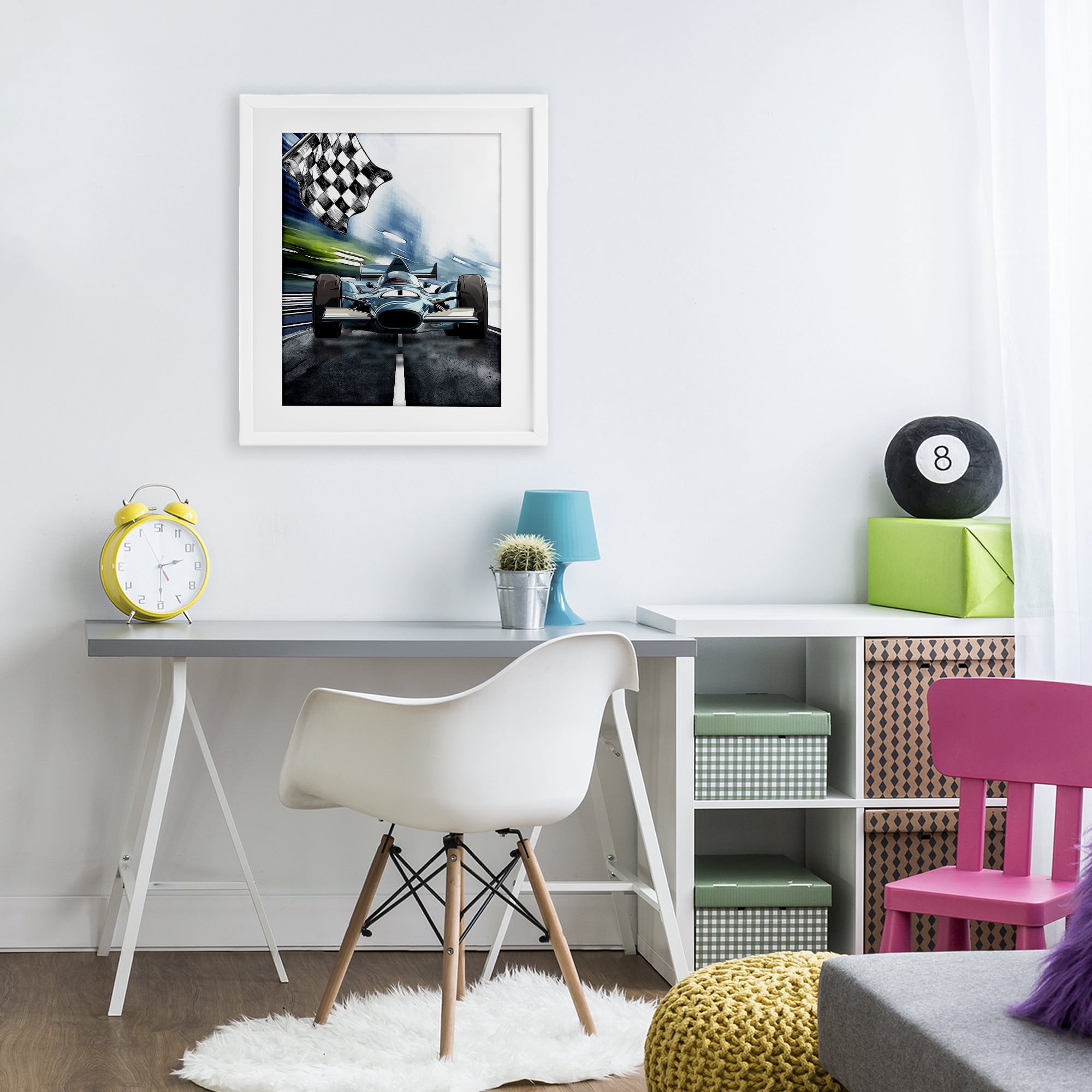Stupell Industries Racecar Set Go White Framed Print Under Glass, design by Christine Simpson Art