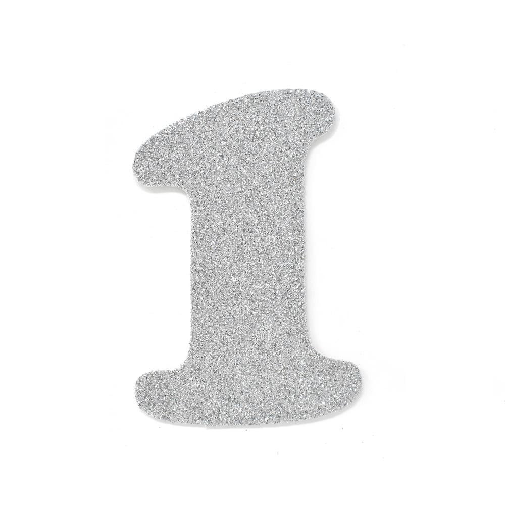 EVA Glitter Foam Number Cut Out "1", Silver, 41/2Inch, 12Count