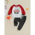thumbnail image 2 of Bagilaanoe 2Pcs Toddler Baby Boy Valentine's Day Clothes Letter Print Long Sleeve Sweatshirt Tops + Sweatpants 6M 12M 18M 24M 3T Kids Fall Pants Set, 2 of 8