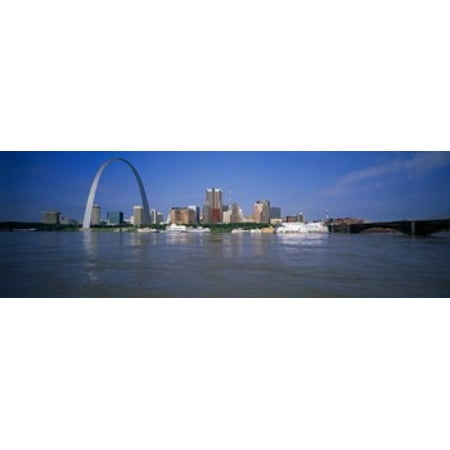 Gateways To The Art Gateway Arch and city skyline viewed from the Mississippi River St Louis Missouri USA Canvas Art - Panoramic Images (18 x 6) ()