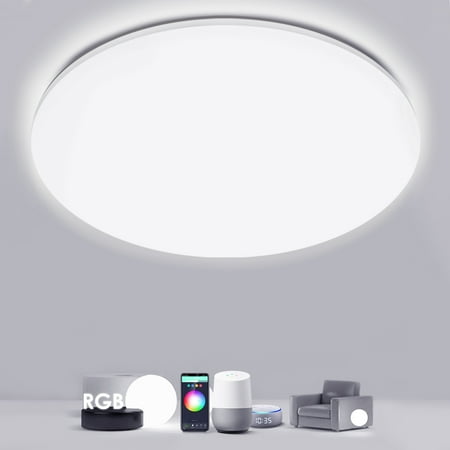 

Smart ceiling light Dimmable RGBW Besvic 24W ceiling lamp color change Compatible with Alexa Google Home Led ceiling light flat Ø35CM [energy class A ++]