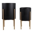 thumbnail image 5 of Decorative Flower Pots with Metal Stand for Home Decor - Modern Planters for Hallway, Entryway, and Living Room Decor - Indoor and Outdoor Pots for Plants Styling - Set of 2, 23", 19", Black & Gold, 5 of 12