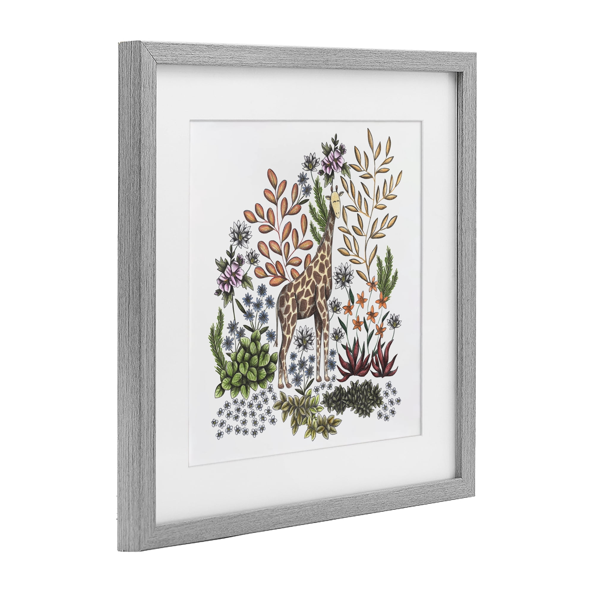 Jungle Wildlife Giraffe Gray Framed Print Under Glass, design by Cecilia Battaini