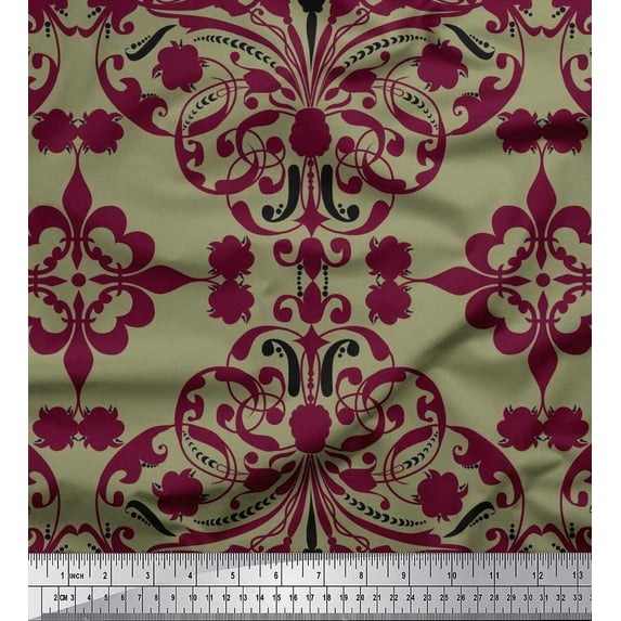 Soimoi Poly Georgette Fabric Moroccan Damask Print Sewing Fabric Yard 52 Inch Wide