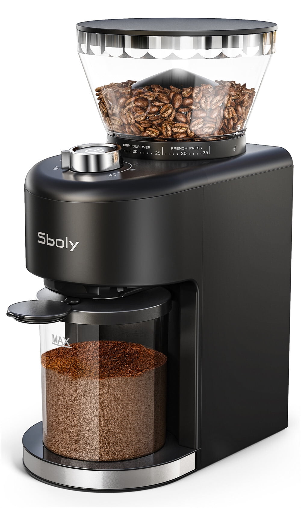 Sboly Adjustable Conical Burr 15-Setting Coffee Grinder for 2-10 Cups