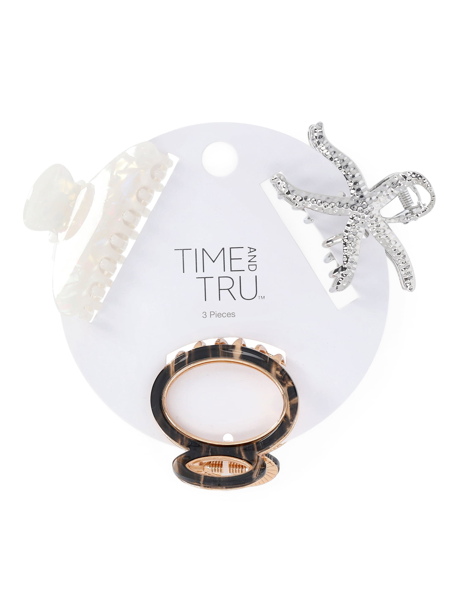 Time and Tru Women's Metal and Acrylic Claw Clip Set, 3-Piece