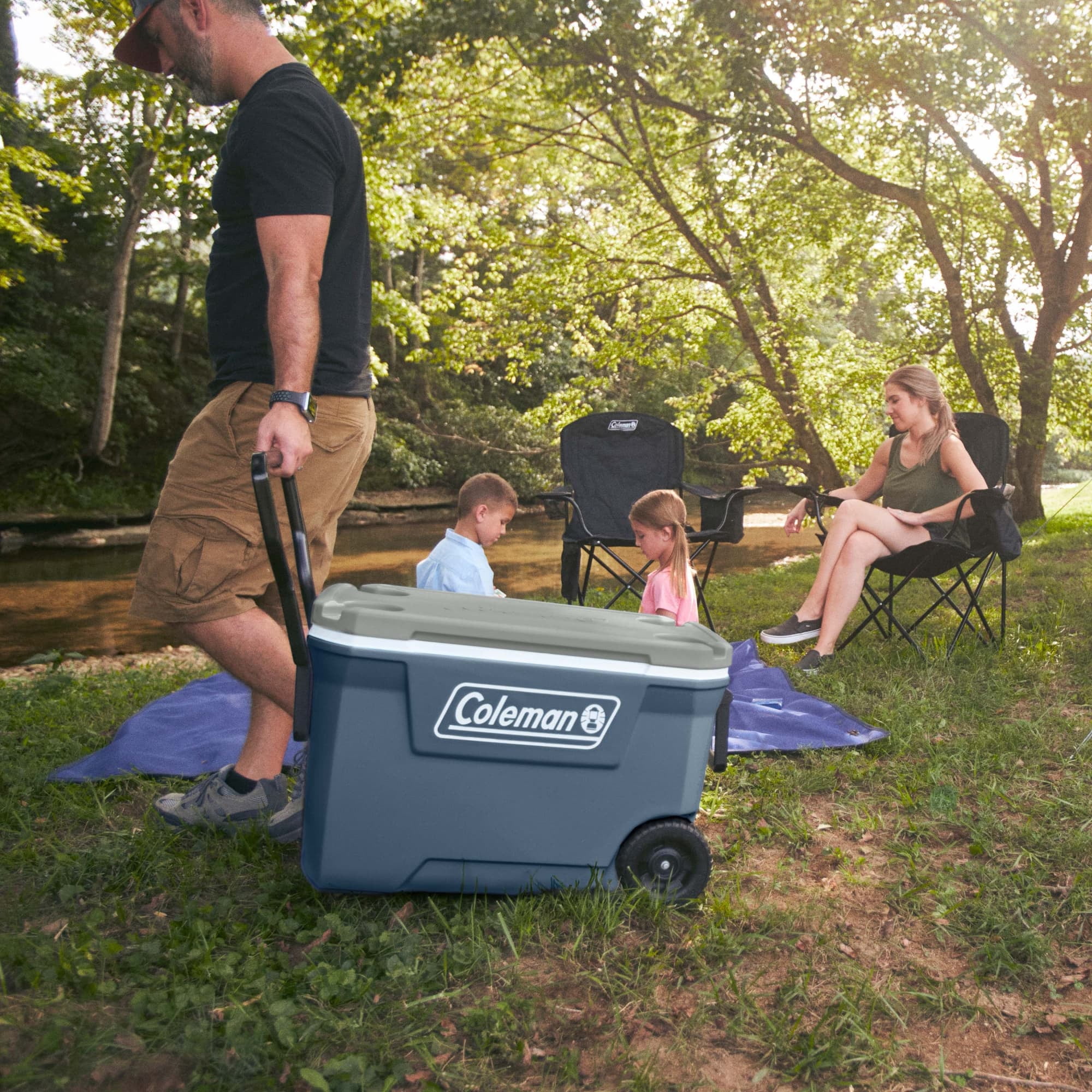 Coleman 316 Series 62QT Large Rolling Cooler, Lakeside Blue, for