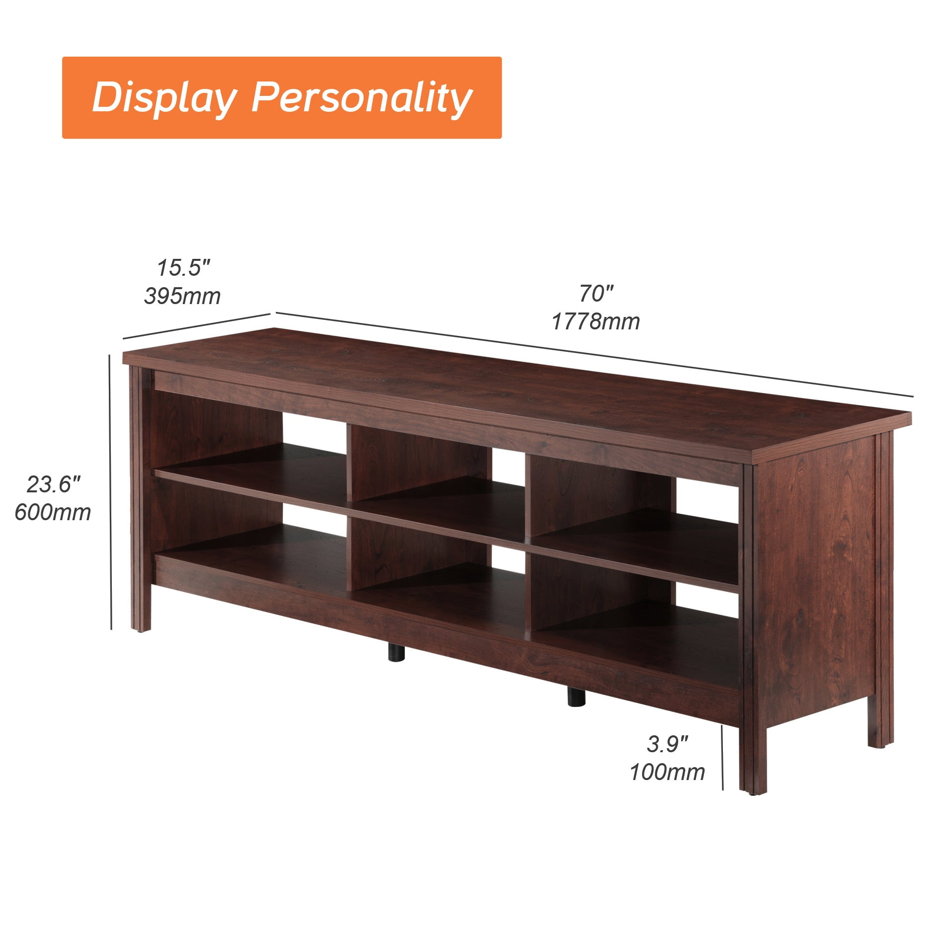 FITUEYES 70" TV Stands for TVs Up to 75 Inch, Entertainment Center TV Console for Living Room and Bedroom, Brown