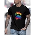 thumbnail image 1 of Camiseta de manga corta con estampado de pata de arcoíris degradado, informal, cómoda y versátil, para hombre, para primavera/verano., 1 of 7