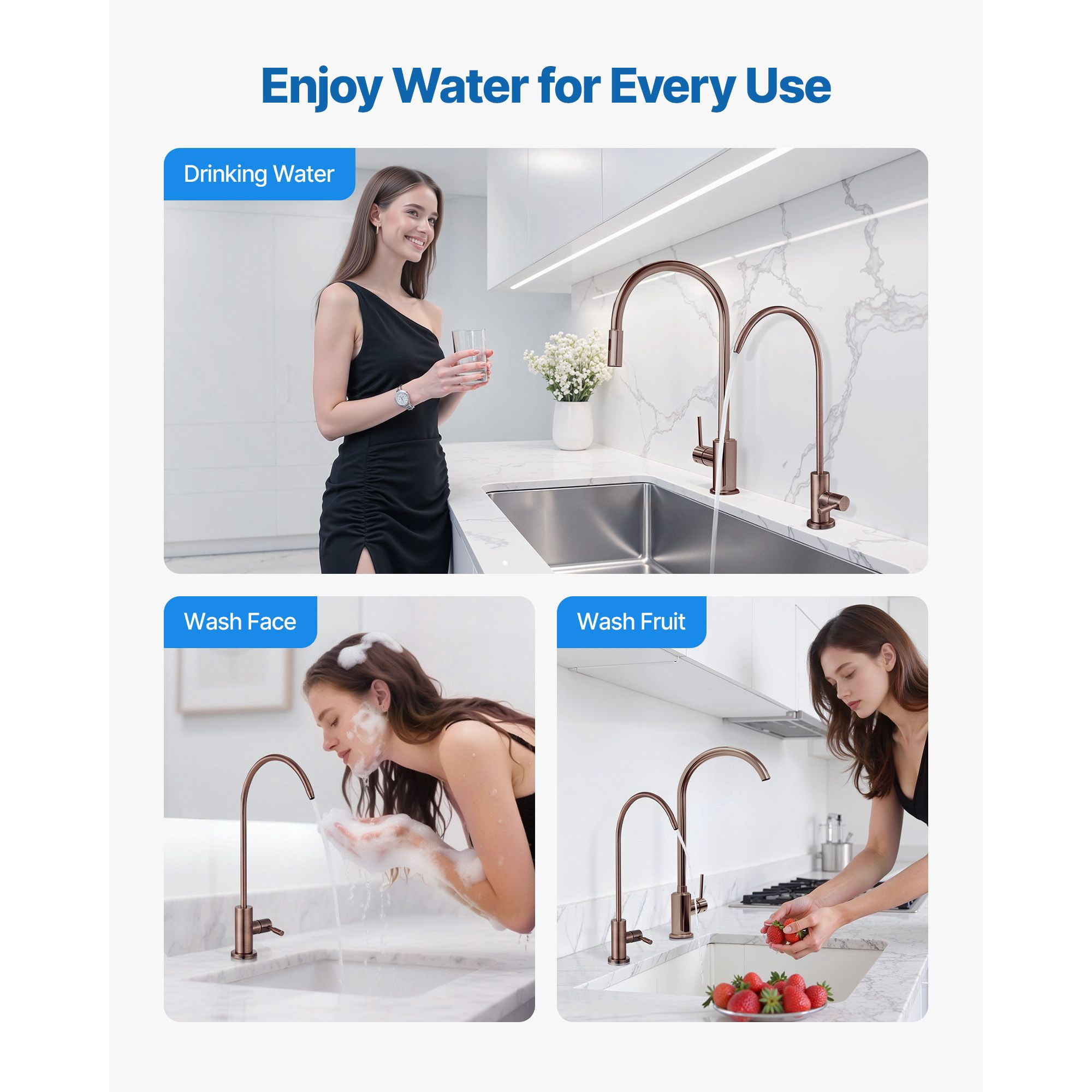 Premium Lead-Free Drinking Water Faucet, Food Grade 304 Stainless Steel Brass Valve, ANSI 61 Tested RO Filter Tap for Kitchen Sink Clean Water