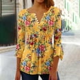 thumbnail image 2 of CYMMPU Tunic Tops 3/4 Sleeve Blouses for Women Dressy Casual Spring Tops Summer Fashion Shirts Flower Printed Button V Neck Flare Sleeve Loose Fit Empire Waist A Line T-Shirts Multicolor L, 2 of 5