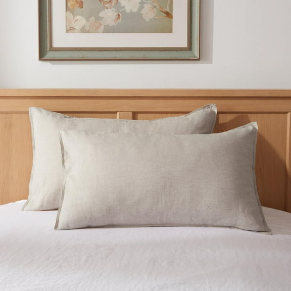 TOSMO 100% Linen Pillowcase Standard Size, Set of 2, Stone Washed Pillowcases Envelope Closure, Soft and Durable Pillow Cases, 20" X 26", Natural Linen
