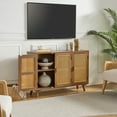 thumbnail image 4 of Boho Wooden 3-Door Sideboard Buffet with Rattan Doors Storage Cabinet Walnut, 4 of 10