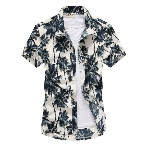 SWSMCLT Men's Short Sleeve Button Down Shirt Spring Beach Beachwear Hawaiian Top Summer Chiffon Soft Button White Small