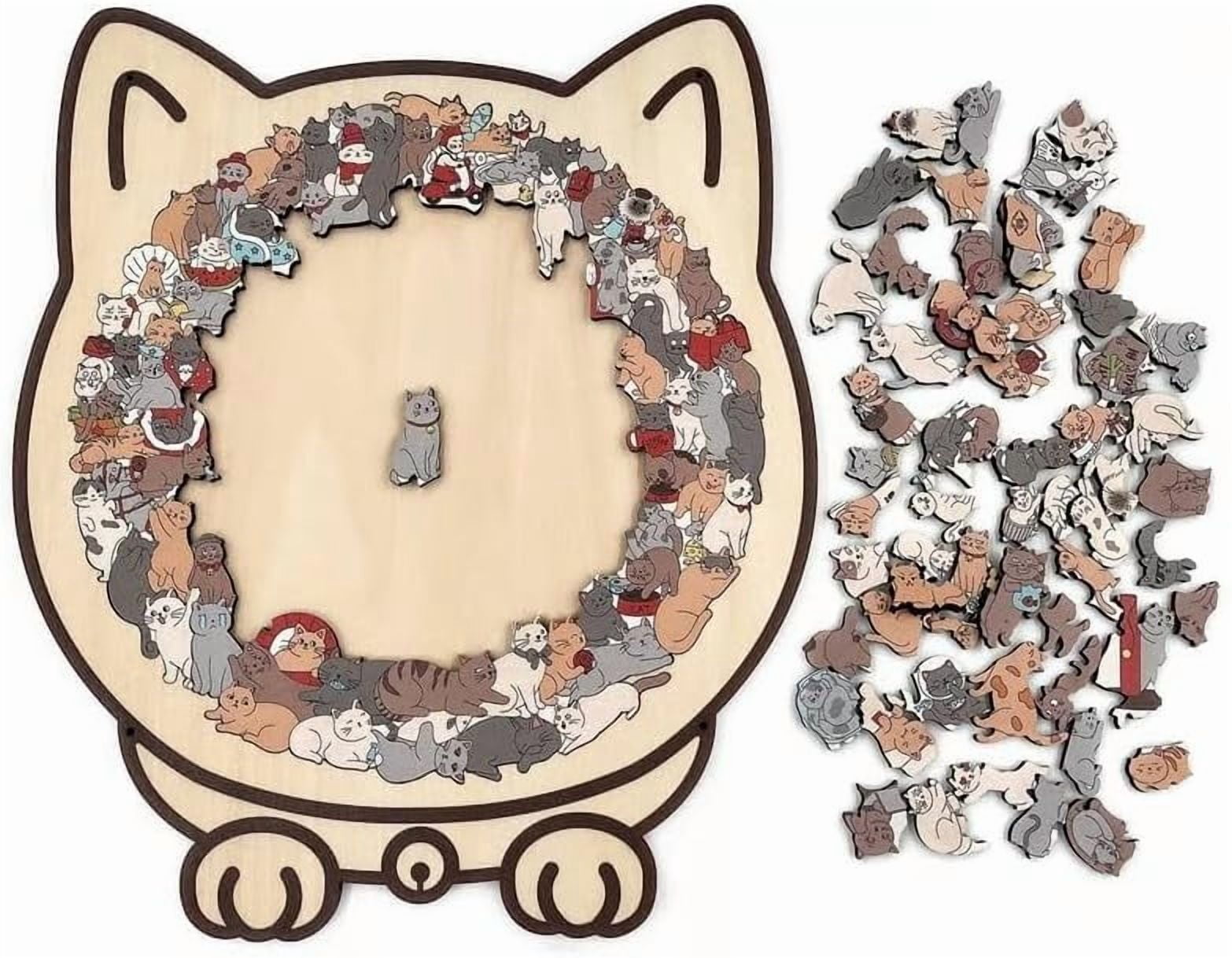 Moderobot 135-piece Morandi-colored cat-shaped wooden puzzle, a
