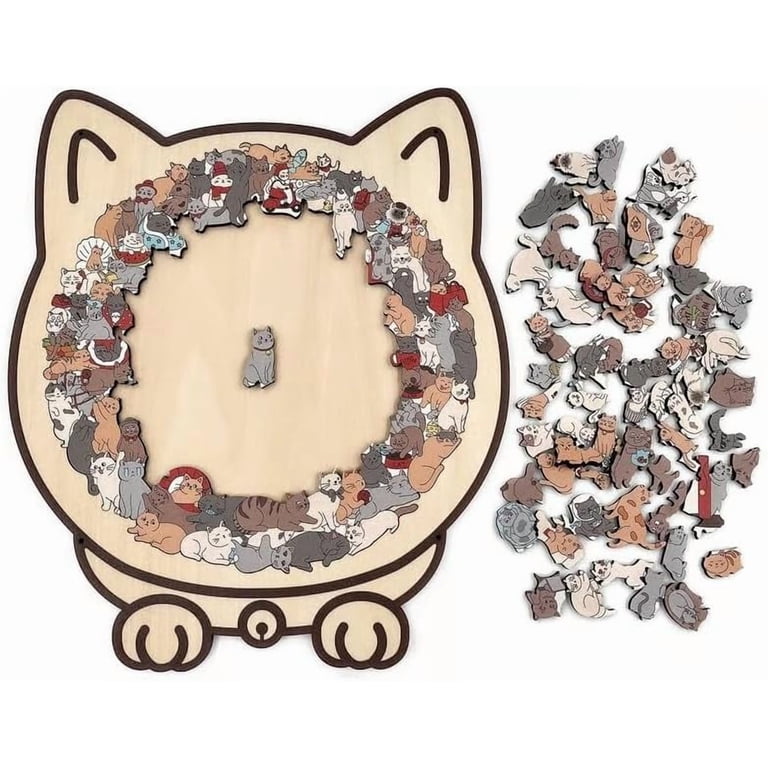 Moderobot 135-piece Morandi-colored cat-shaped wooden puzzle, a
