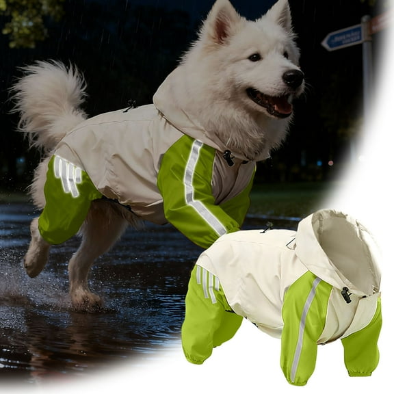 Waterproof Dog Raincoat with Hood, Reflective Safety Jacket for Night Walking 1 Pack, Lightweight Adjustable Pet Rain Poncho, Outdoor Hiking Gear Size L
