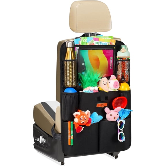 Upgraded Car Organizer with 11-inch Tablet Holder, 8 Pockets, Car Seat Protector for Road Trips - Car Storage and Organizers for Kids