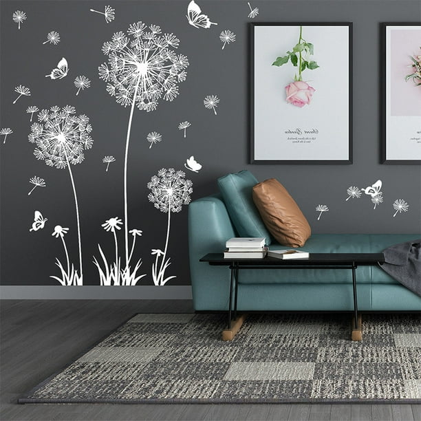 Dandelion Wall Stickers White Flowers Wall Stickers Removable Butterflies  Wall Stickers for Living Rooms Bedrooms Offices Sofa Background Home Wall  Decor 